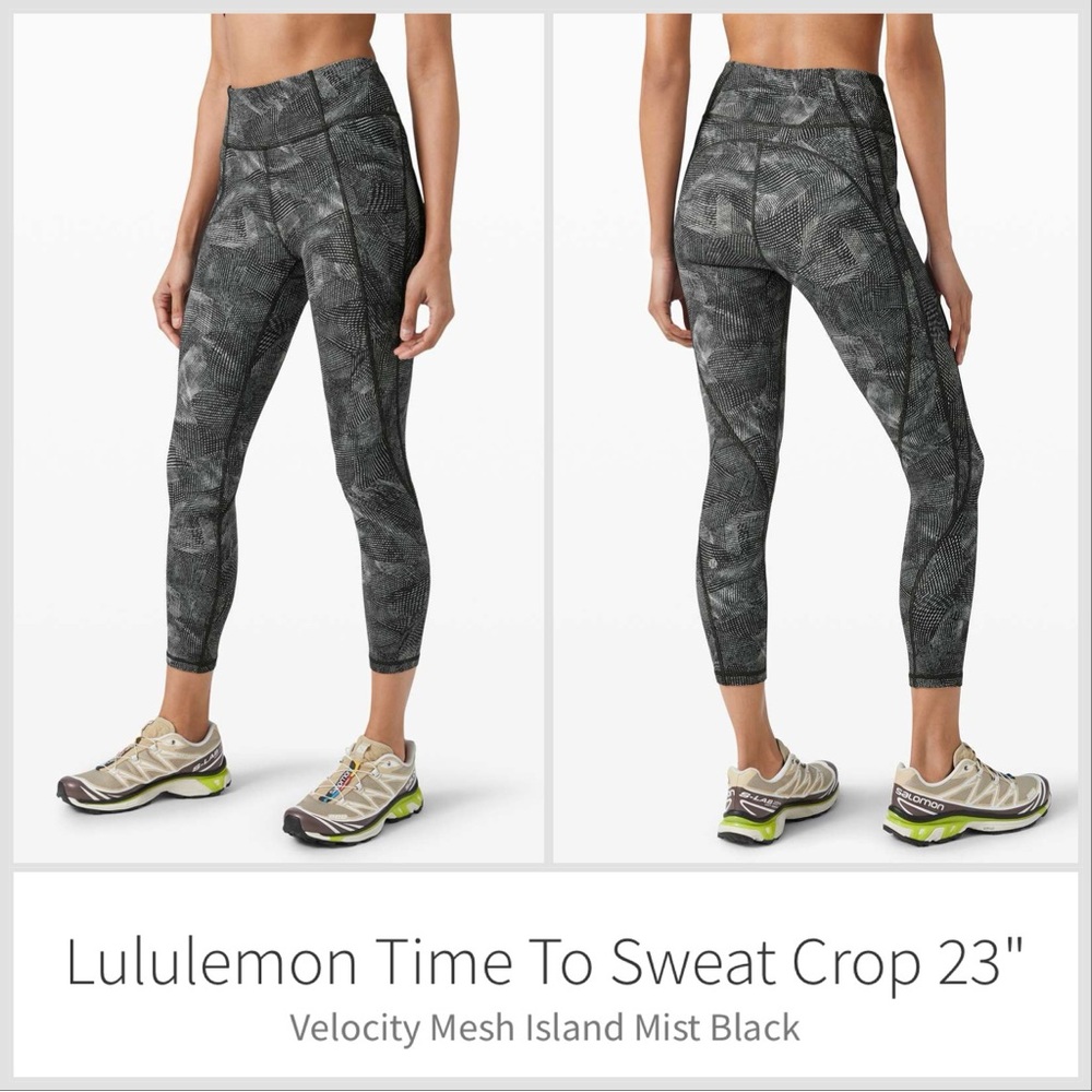 Lululemon Time To Sweat Crop leggings 23" Velocity Mesh Island Mist Black size 4